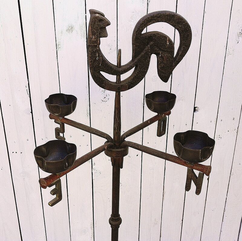 Wrought iron lamp, weather vane, Marolles workshop, Jean Touret