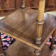 Henri II gueridon in walnut with marble top, early 20th century.
