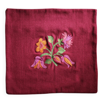 Wool cushion cover 40 x 40cm - Embroidered floral pattern