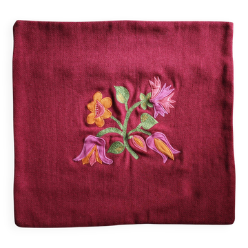 Wool cushion cover 40 x 40cm - Embroidered floral pattern