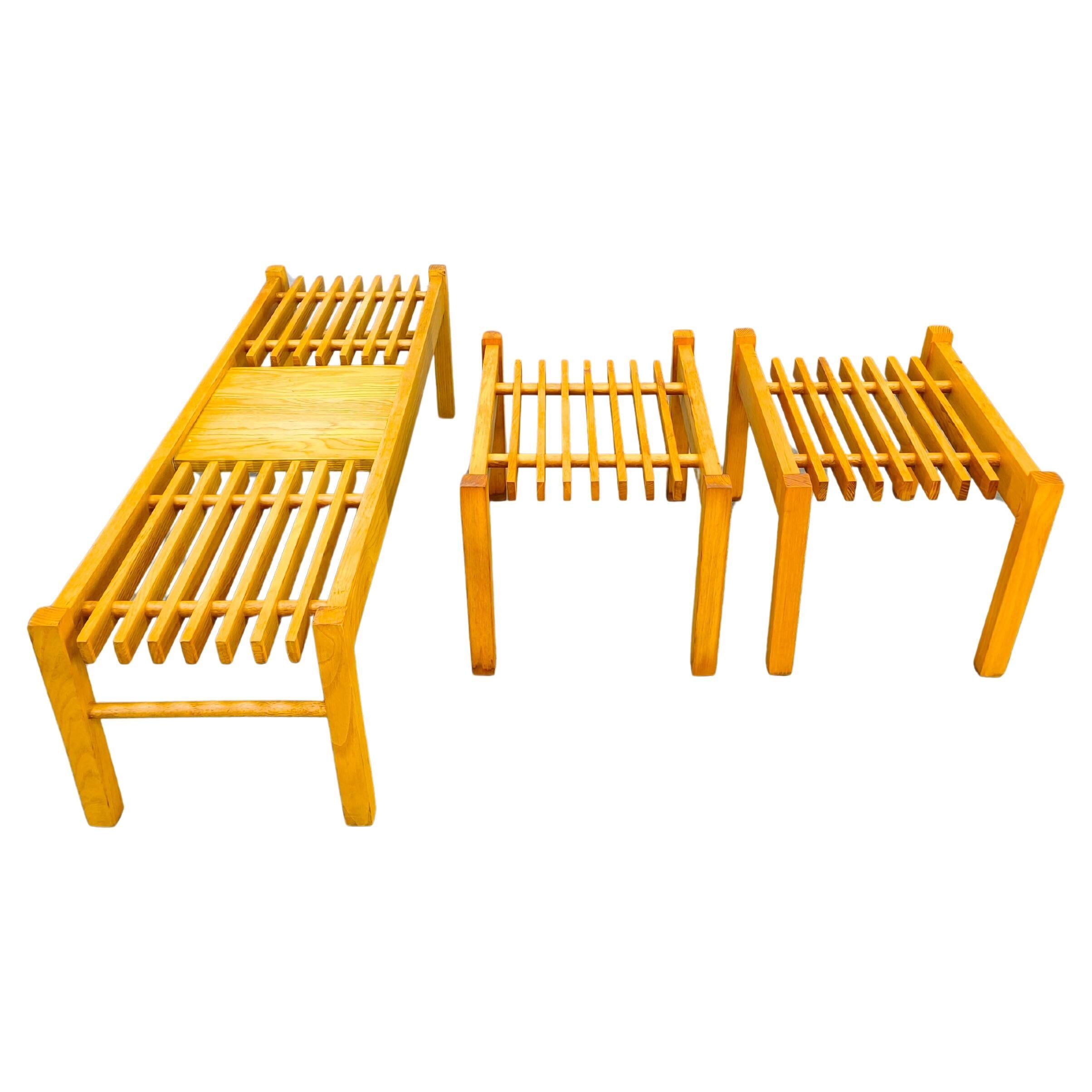 Set of Three Mid-Century Wooden Plant Stands, Czechoslovakia 1970s