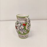 Handcrafted enamelled vase with green and red floral decoration – Italy 15 cm