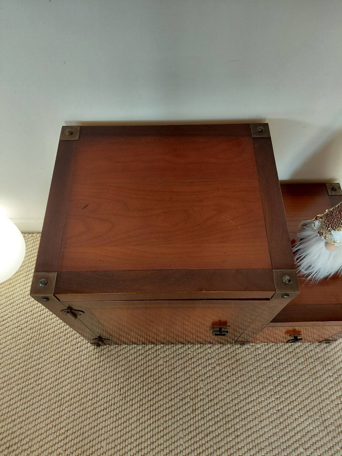 Small vintage Roche Bobois piece of furniture in Asian-style wood.