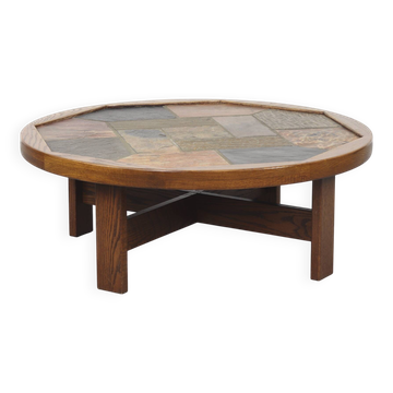 Grande table basse vintage brutaliste ronde