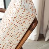Vintage Danish boucle armchair with orange polka dots from the 1960s.