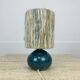 Blue ceramic ball lamp with wool lampshade, vintage