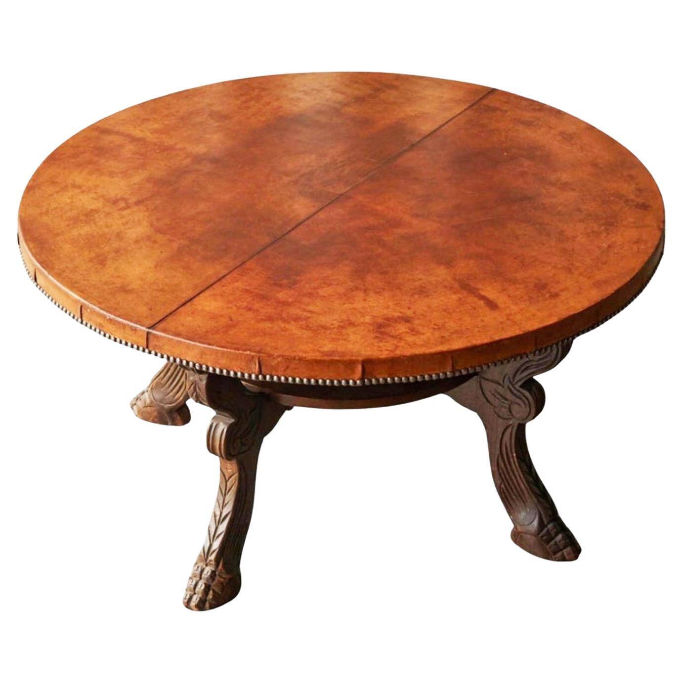 Table basse mid-century bois massif cuir