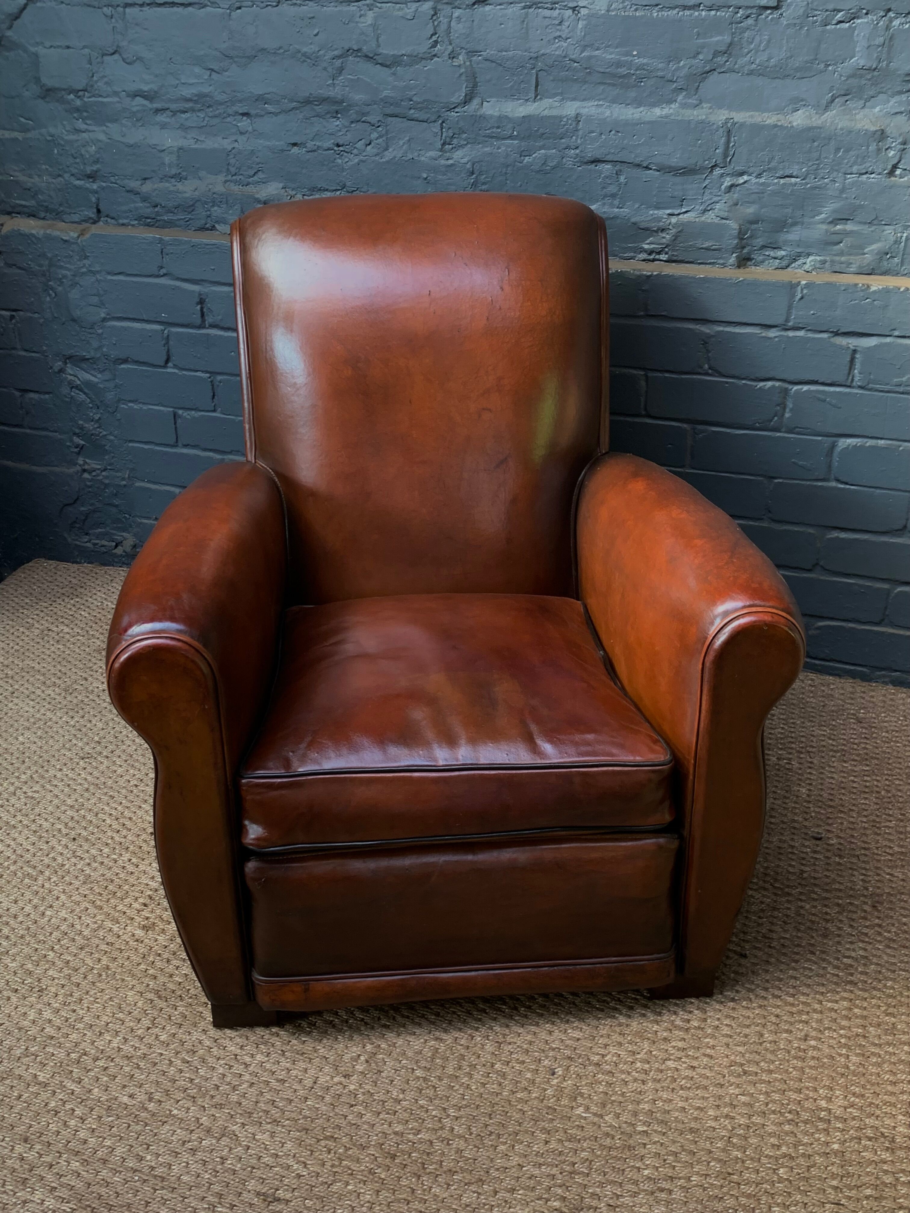 French, leather club chair, havana lounge model circa 1950's