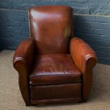 French, leather club chair, havana lounge model circa 1950's