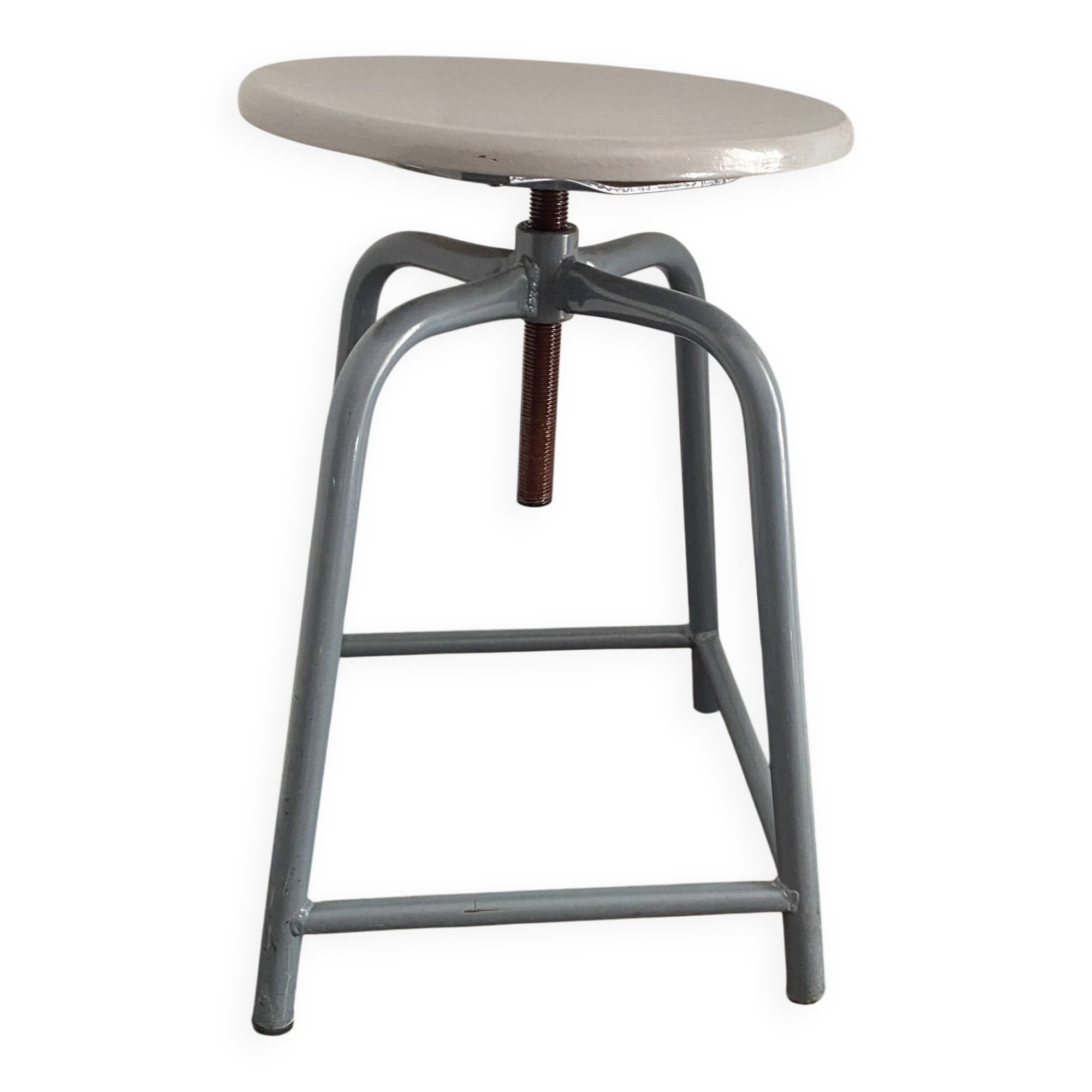 Tabouret d'atelier en métal et bois réglable en hauteur
