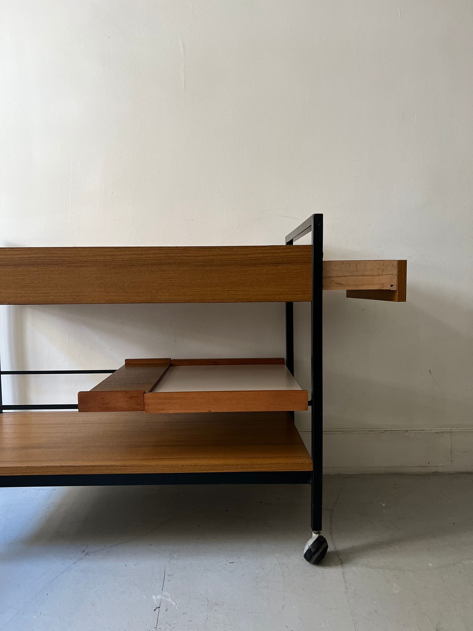 Desserte scandinave en bois et métal design 1970
