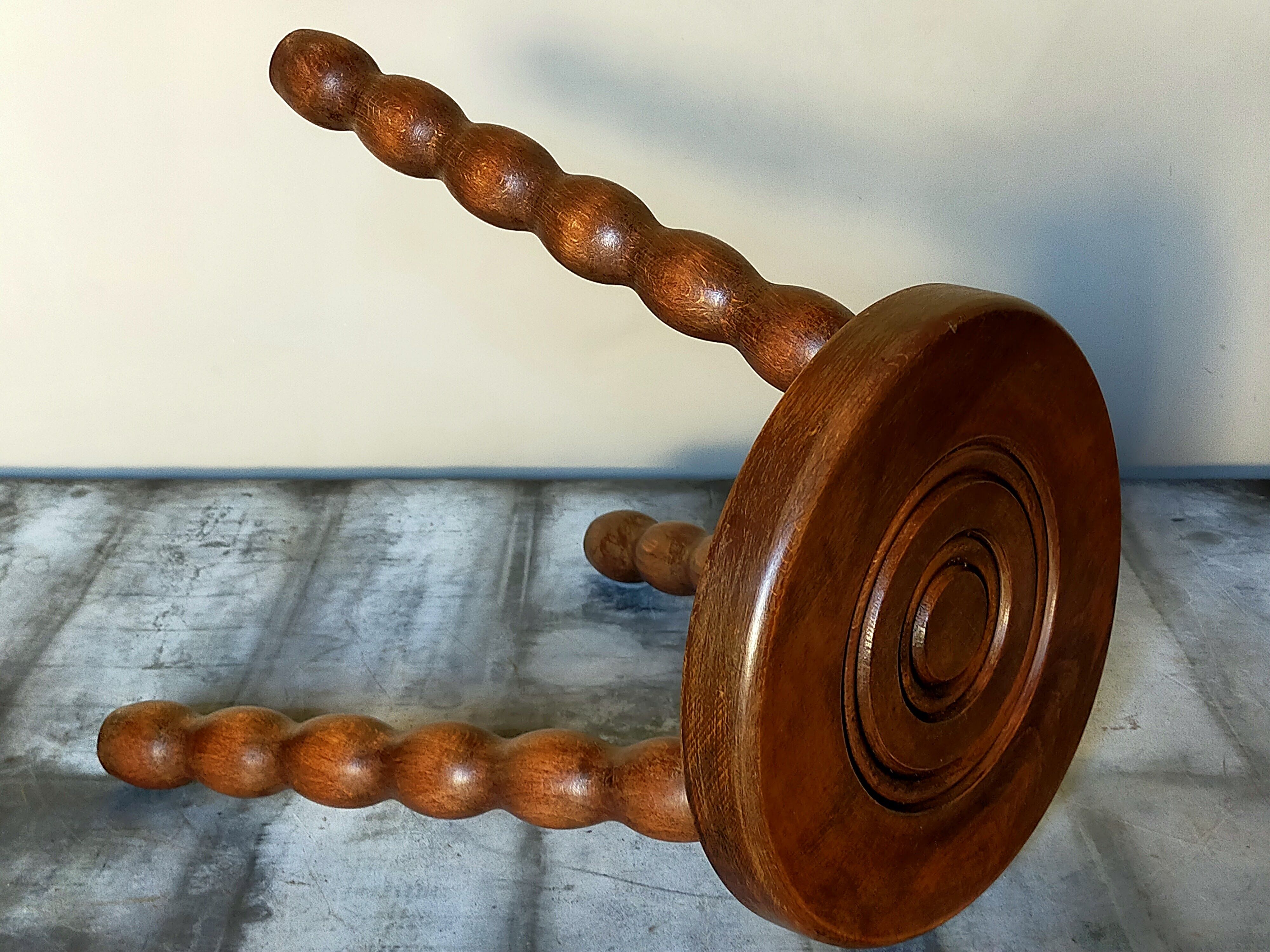 Vintage solid-turned wood tripod tripod