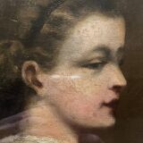 HST/P painting "Family portrait, Young woman" 19th century + frame