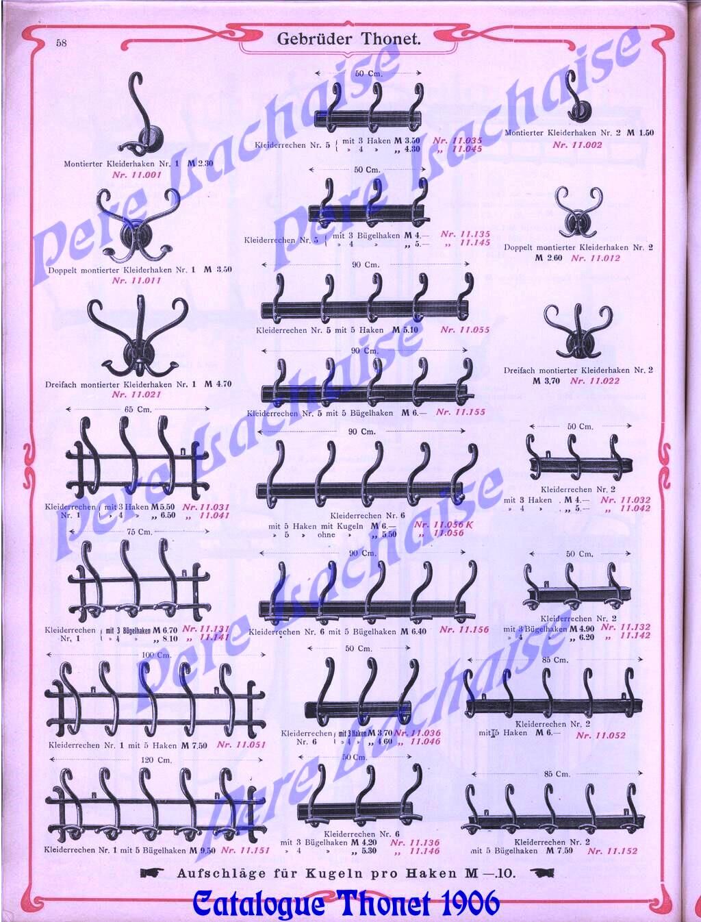 Thonet 3-patéres wall coat holder with bars, signed, circa 1900