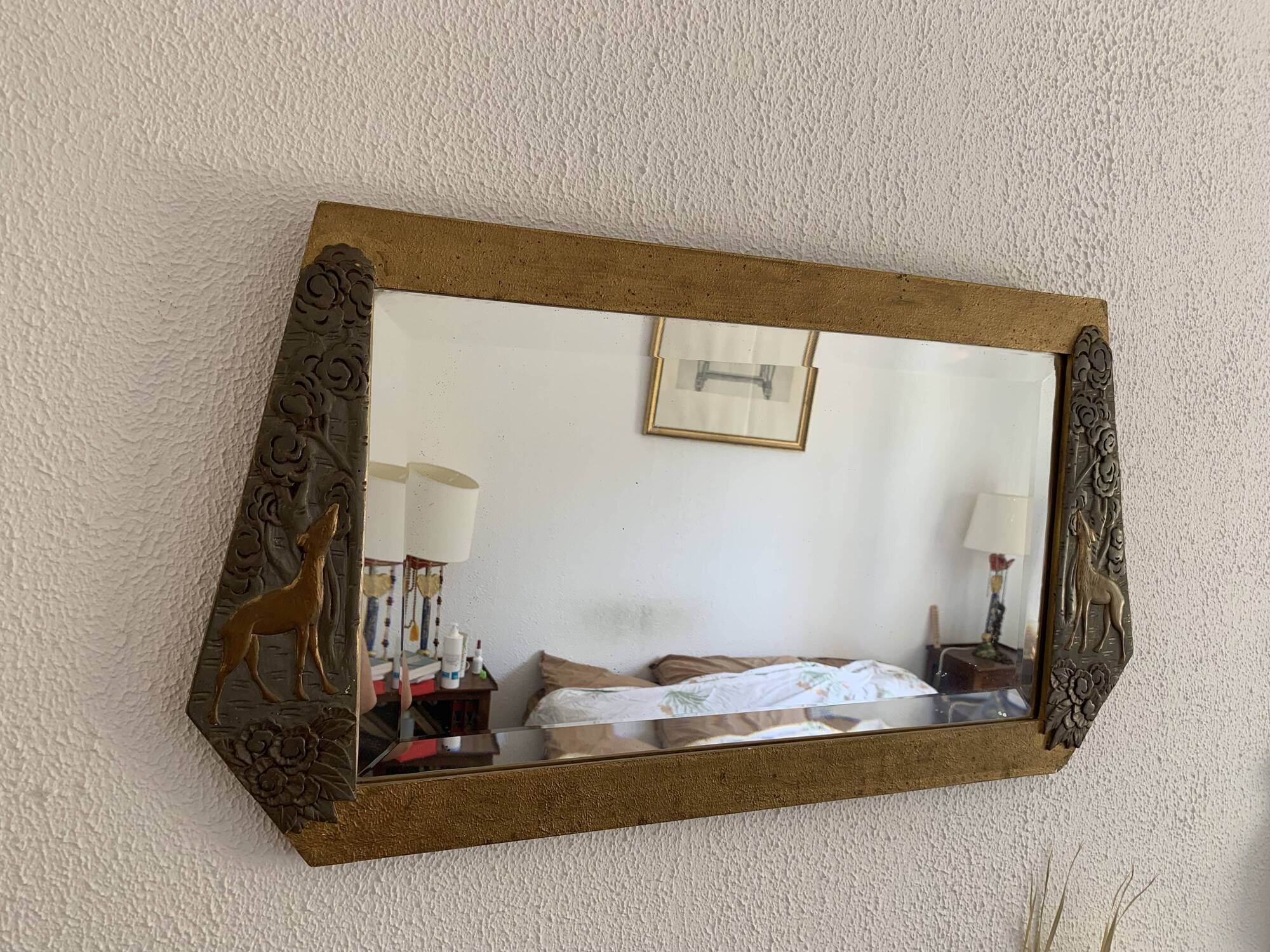 Vintage 1900 Art Nouveau beveled mirror in silver-plated gilded wood - 51 x 32 cm