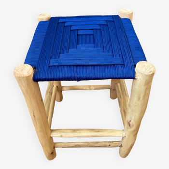 Tabouret marocain beldi assise bleu Majorelle