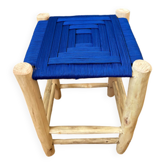 Moroccan stool beldi seated blue Majorelle