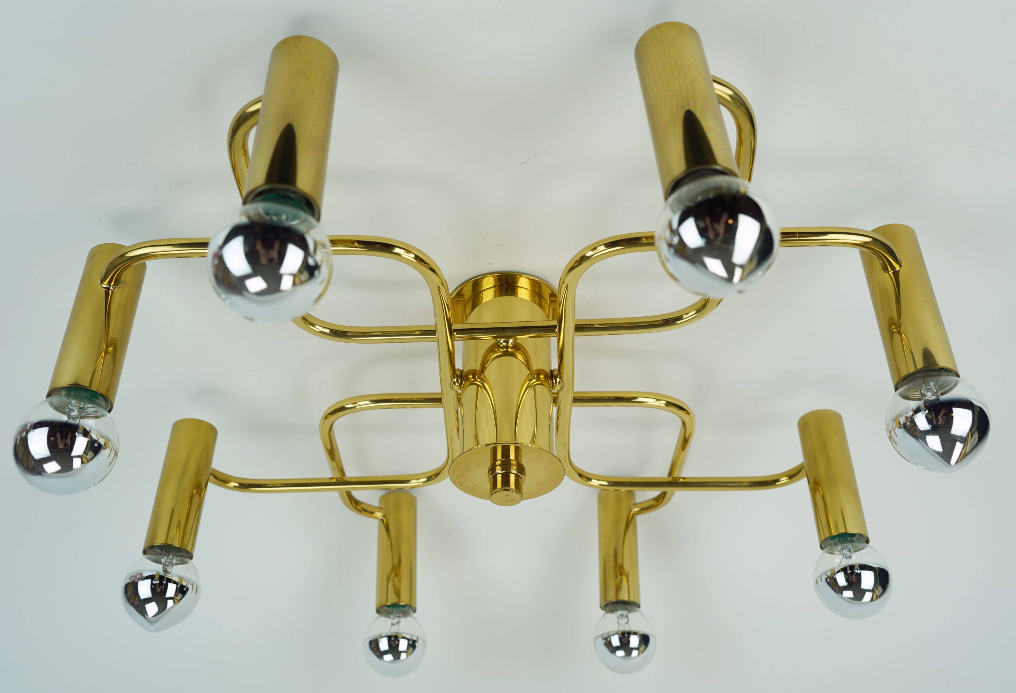 large 1970s sputnik brass CEILING LAMP 8-light ceiling fixture