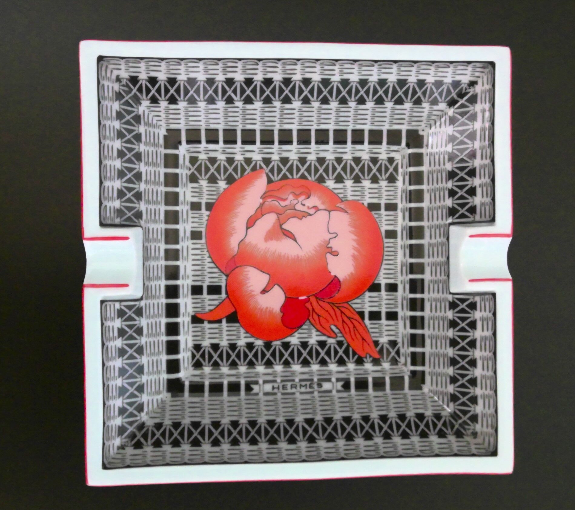 Cendrier ou vide-poche Hermès vintage années 80 Pivoine rouge made in France
