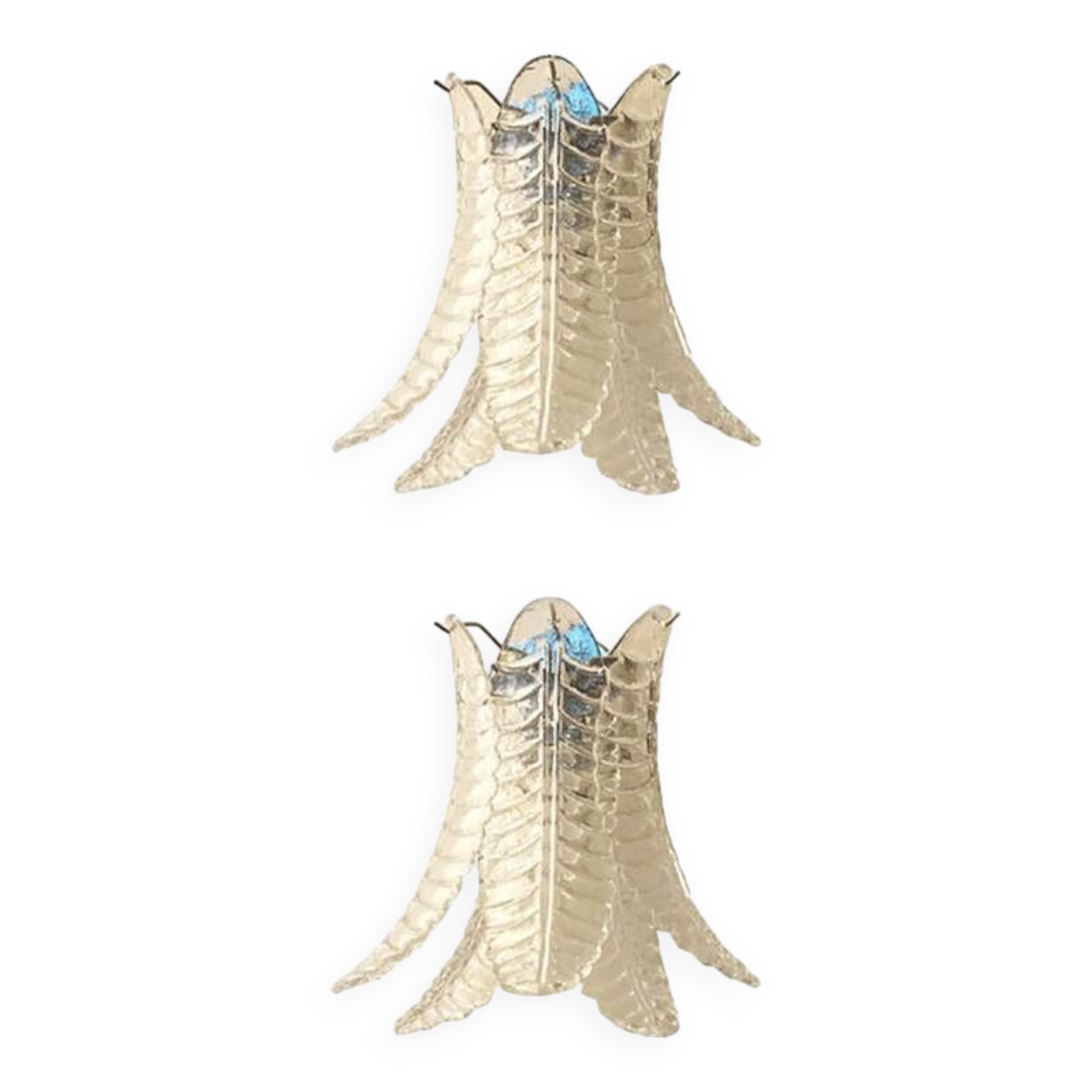 Set of Two Contemporary Italian Transparent “Felci” Murano Glass Wall Sconce