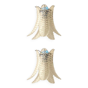 Set of Two Contemporary Italian Transparent “Felci” Murano Glass Wall Sconce