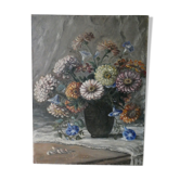 Tableau, huile sur toile, bouquet de fleurs, signé