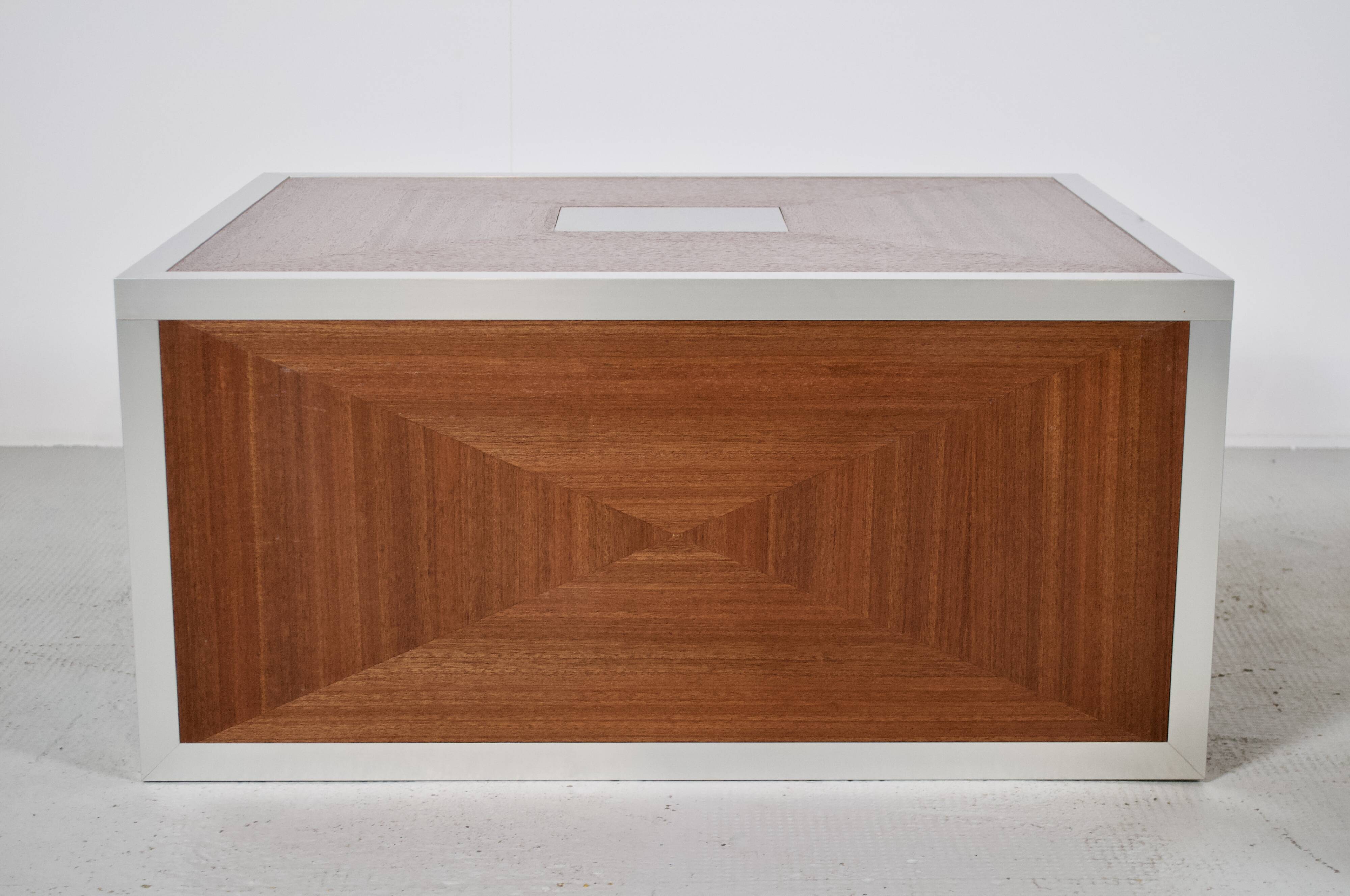 Pair of 70's aluminum and mahogany coffee/sofa end tables