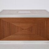 Pair of 70's aluminum and mahogany coffee/sofa end tables