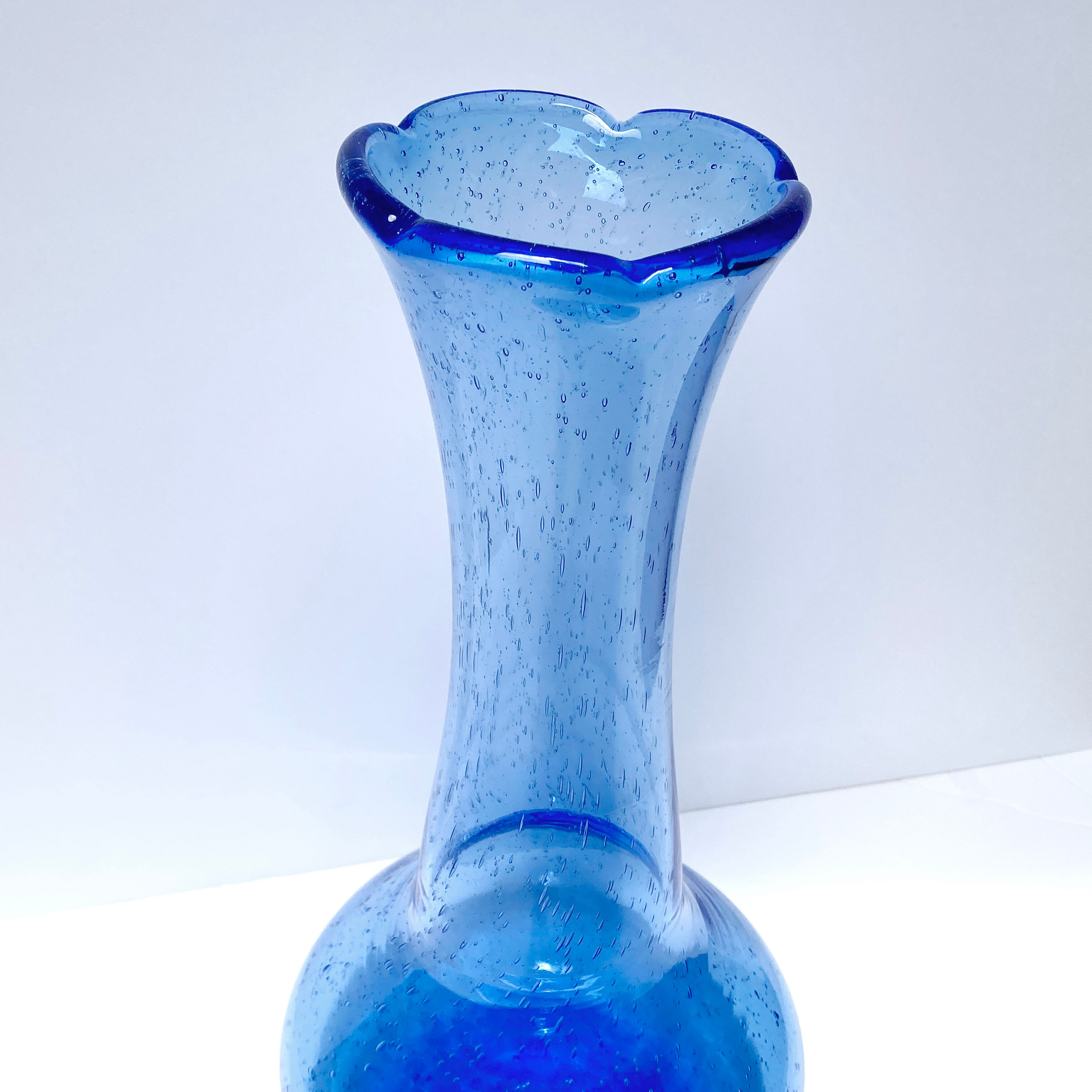 Large blue blown glass vase