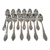 12 silver-plated coffee spoons by Boulenger, Art Nouveau thistles