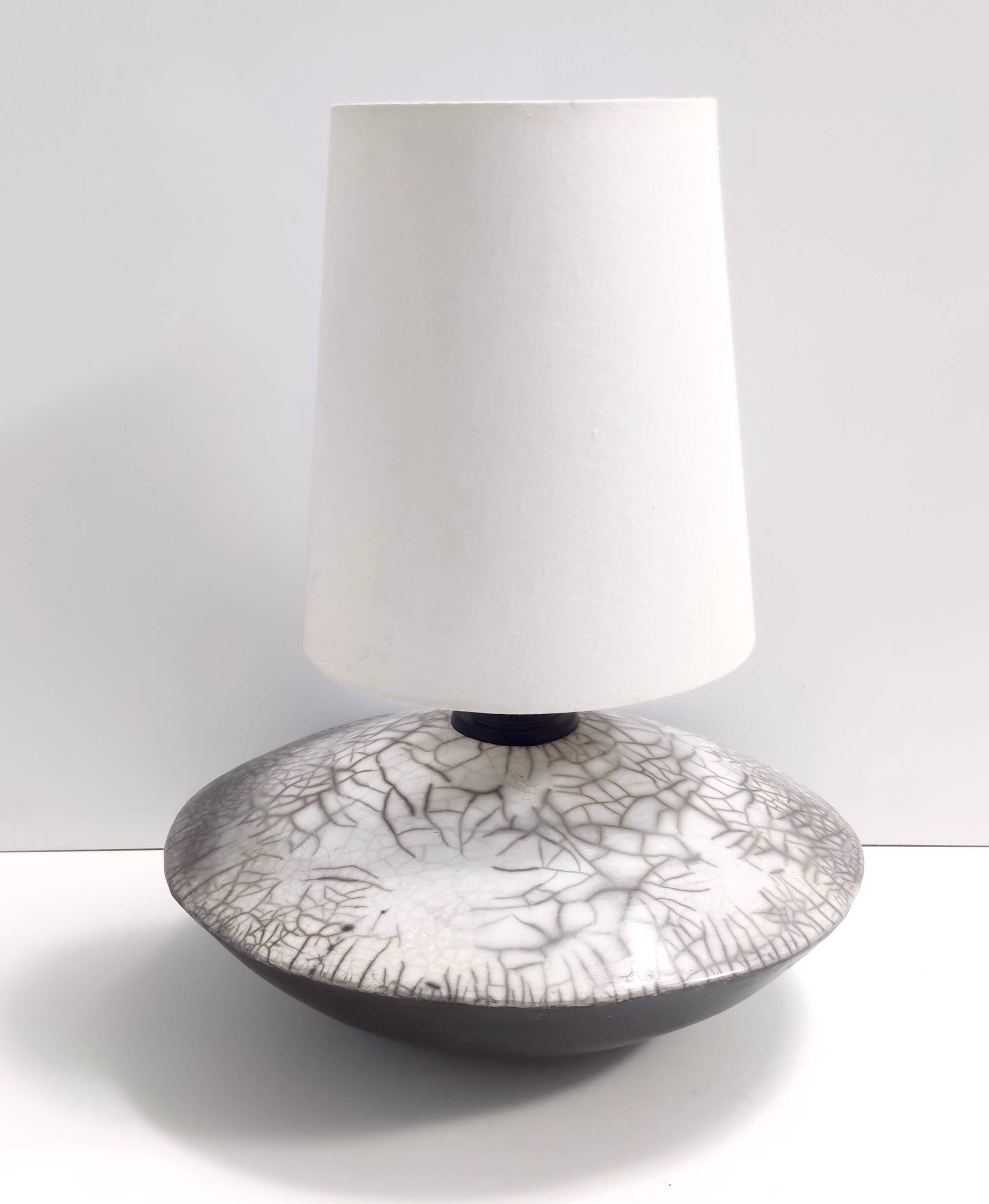 Postmodern Handmade Grey Raku Ceramic Table Lamp, Signed, Italy