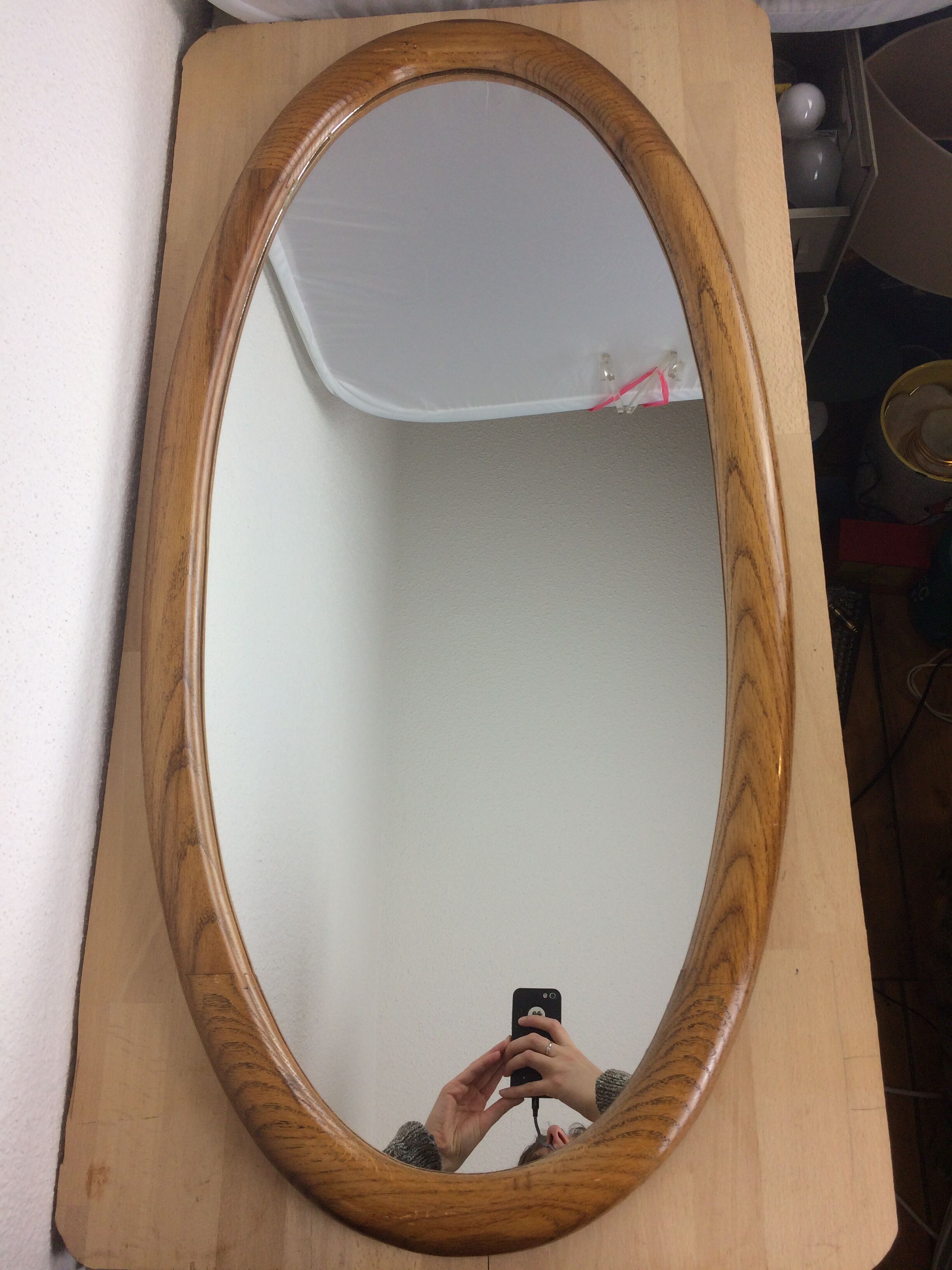 Oval mirror strapping wood 93 x 46 cm