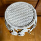 Table Appoint Guéridon Ancien Métal Blanc Décor Fleurs Vintage #E383