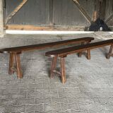 Pair of large solid oak farm benches
