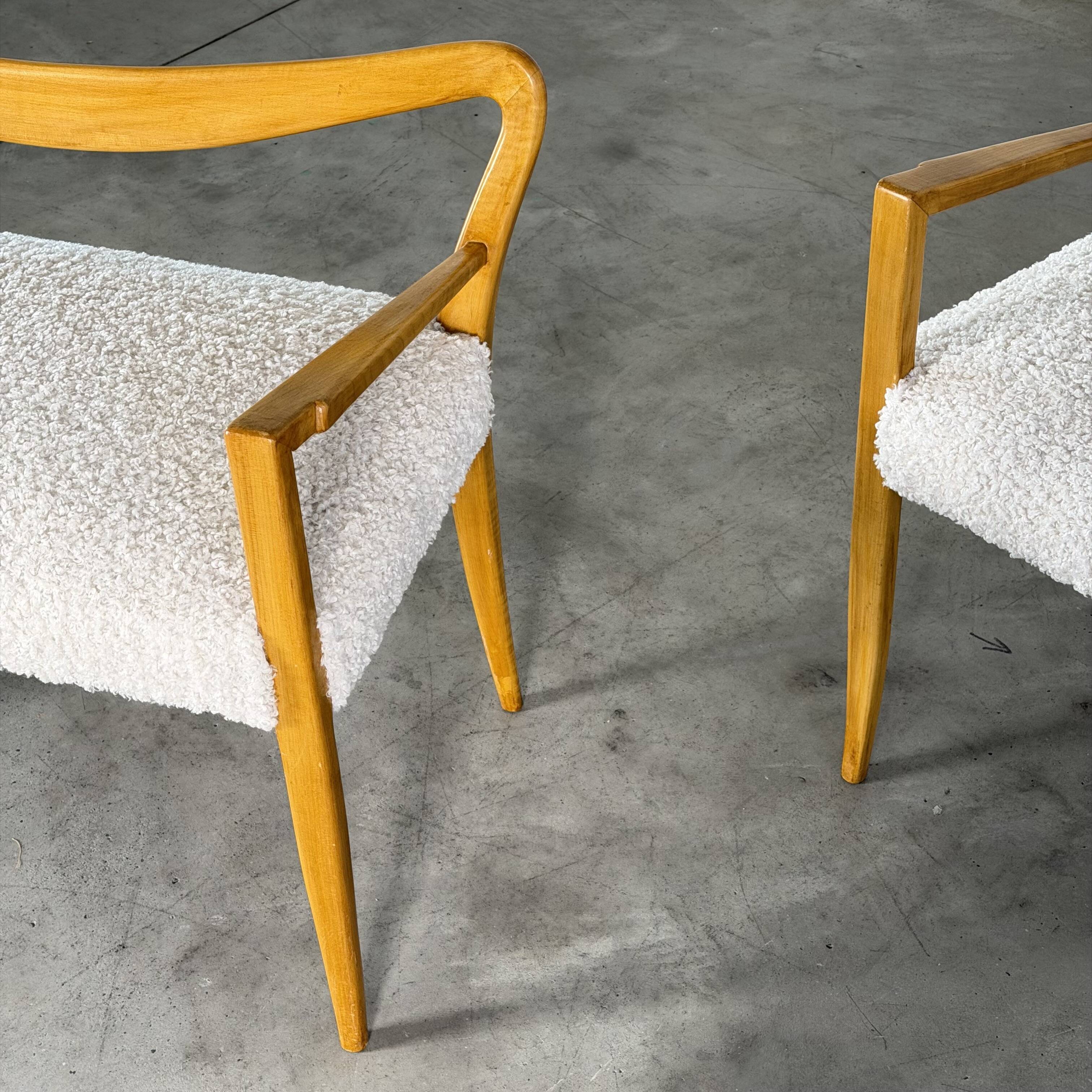 Benches Attributed to Guglielmo Ulrich, Blonde Maple & Bouclé, Italy 1940s