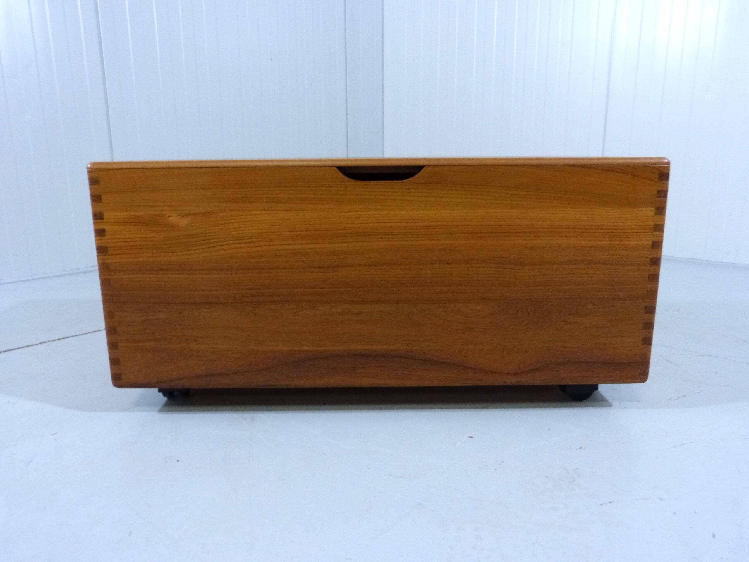Salin Nyborg Teak Chest / Storage Box / Side Table on Wheels Denmark 1960s