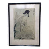 Japan print, woman near bird cage kitagawa utamaro copy 1961 rennes museum