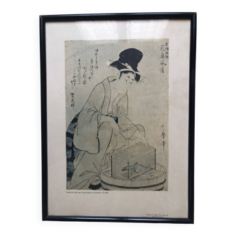 Japan print, woman near bird cage kitagawa utamaro copy 1961 rennes museum