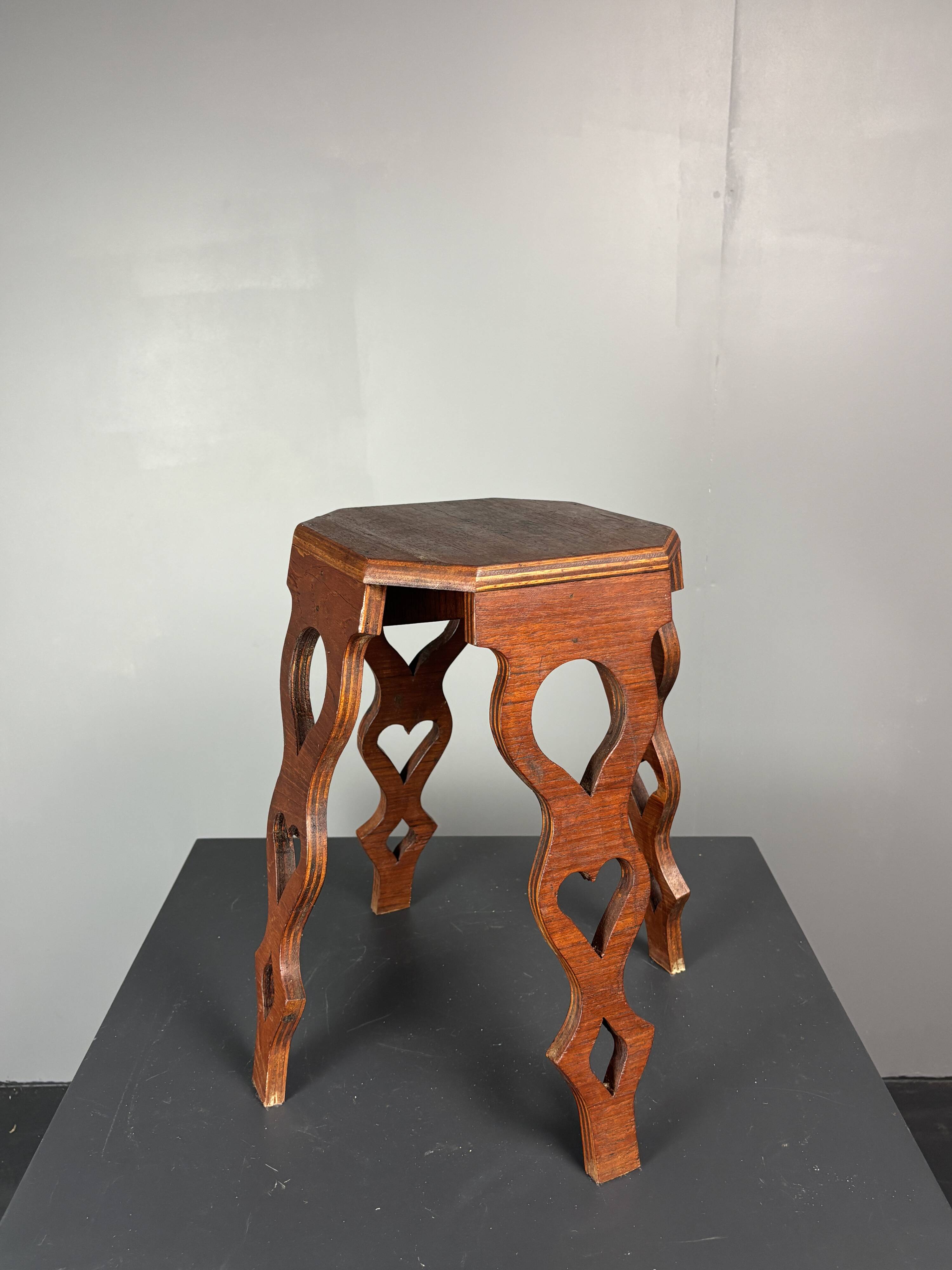 Mid-Century artisanal octagonal hand crafted plant stand stool, circa 1950s