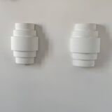Pair of vintage plaster wall lights, matte white, France, 1980.