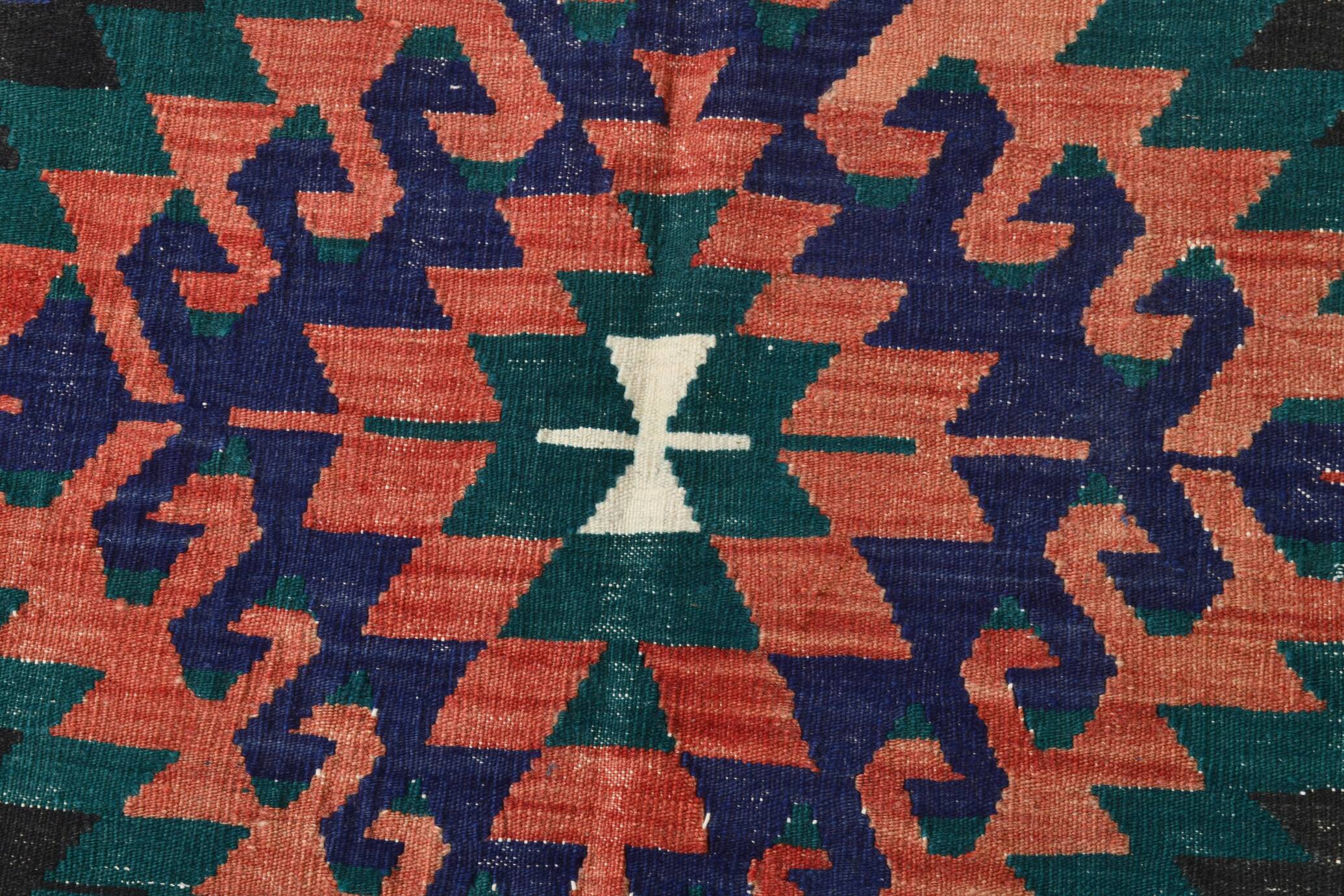 5x8 Blue & Red Geometric Style Vintage Kilim Rug, 158x238Cm