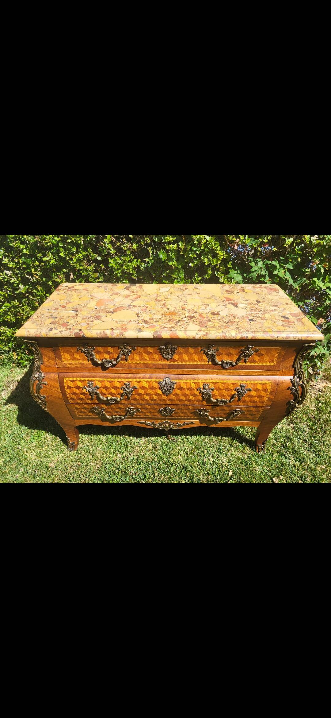 Louis XV marquetry commode – marble top