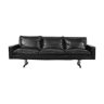 Vintage scandinavian mid-century modern minimalist black leather 3-seater sofa with metal legs, 1960