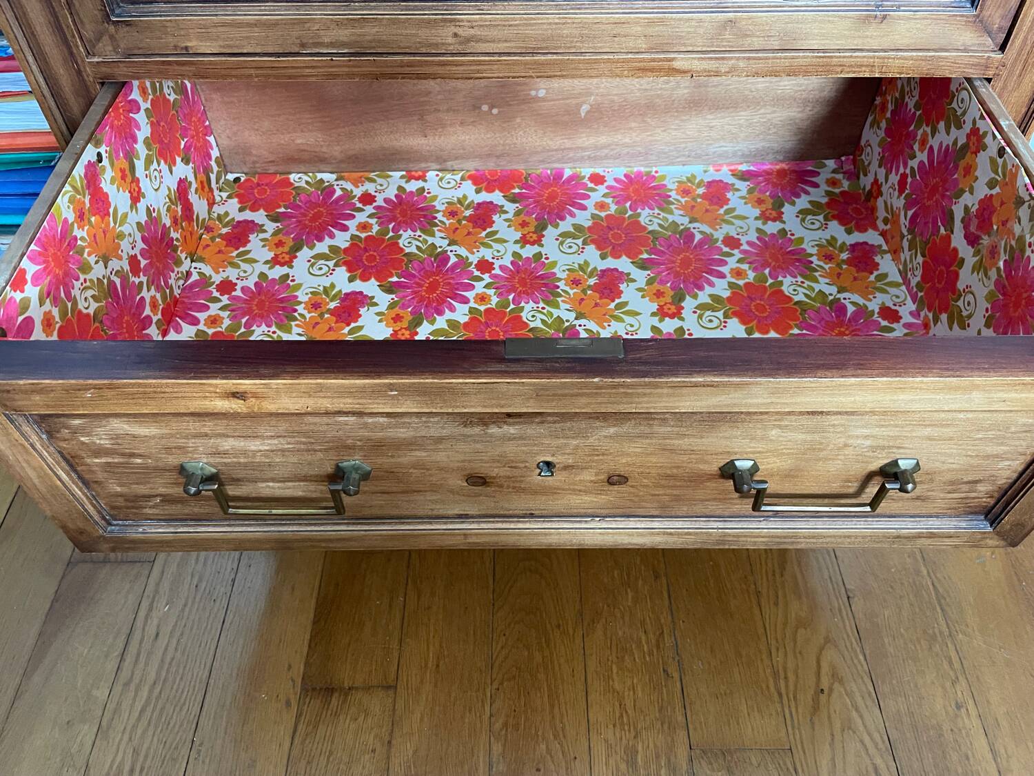 Antique wooden order with black marble top