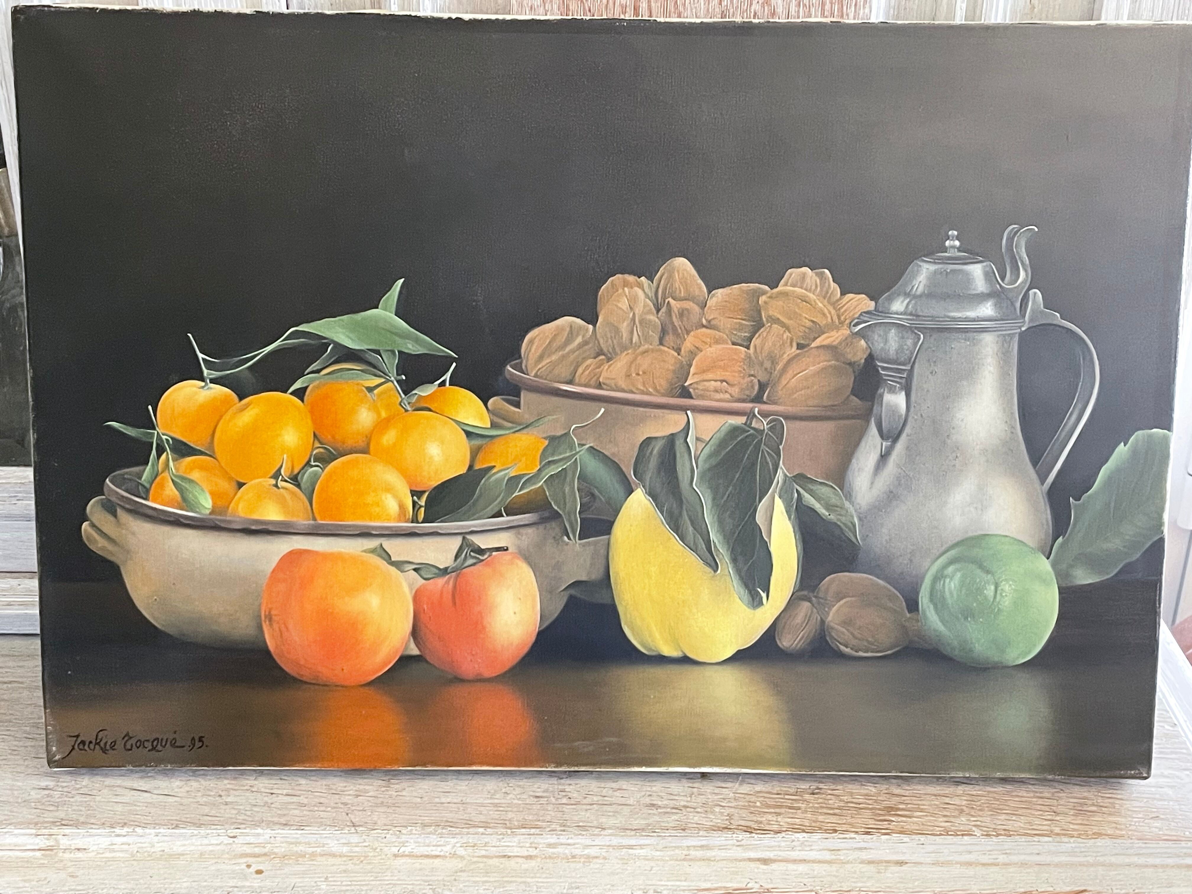 Oil on canvas, still life with fruit