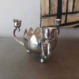 Bougeoir cente de table en métal argenté