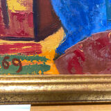 Mixed media portrait signed Montangerand