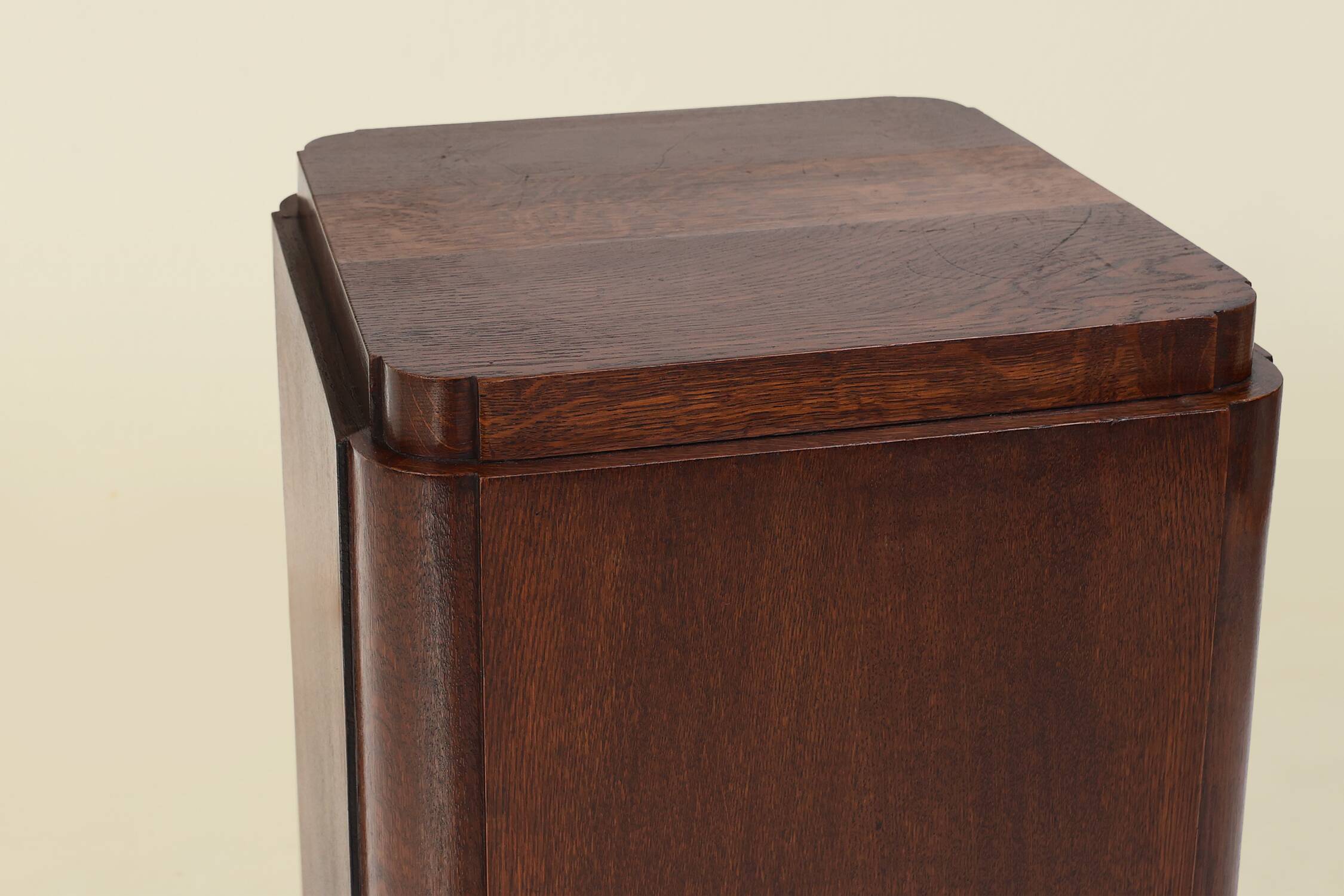 Large Art Deco console or pedestal in dark oak veneer, Belgium, 1920s