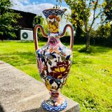 Large Gien earthenware vase with peony decor