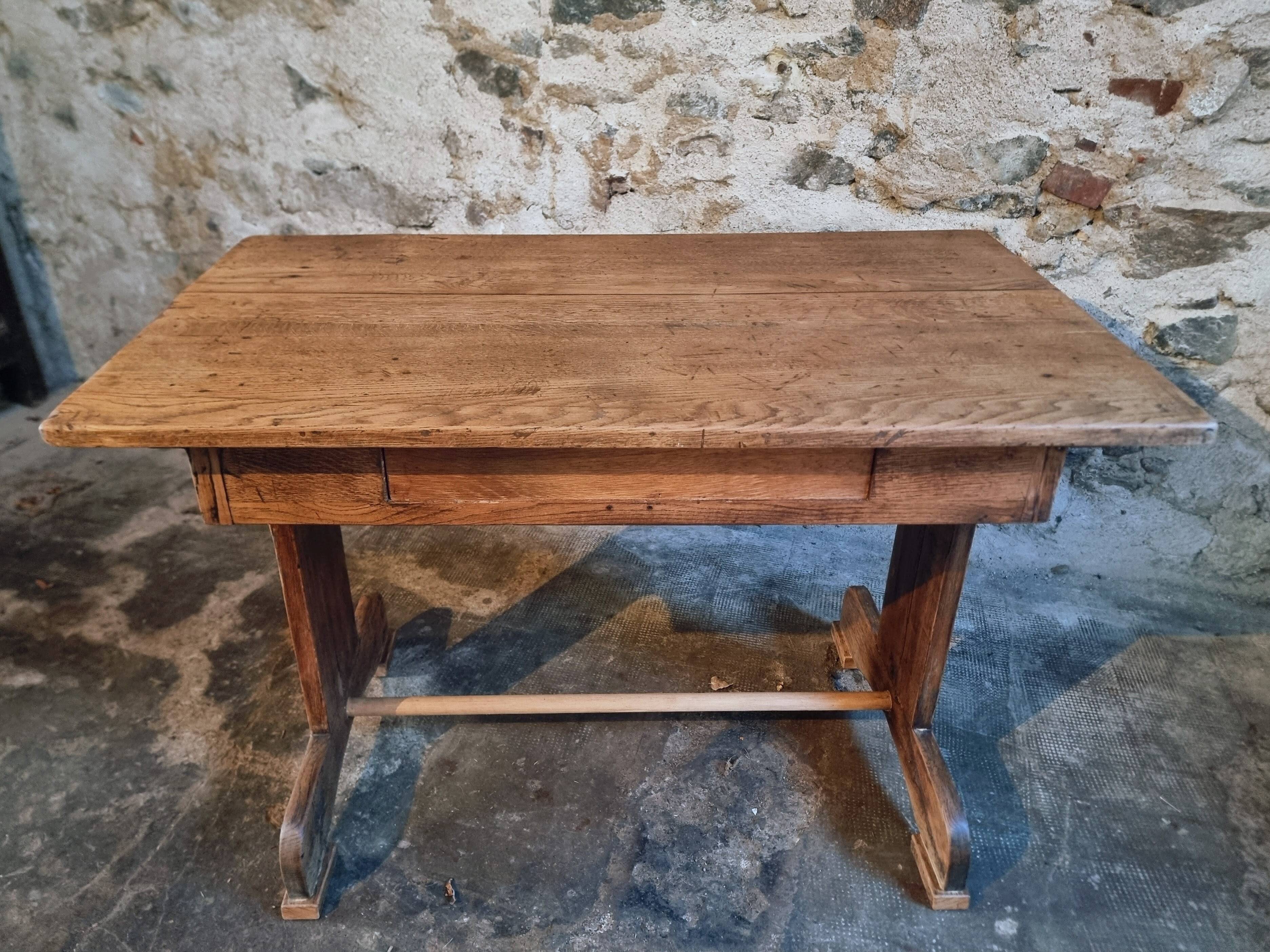 Antique trestle table in oak – France early 20th century – 110 cm